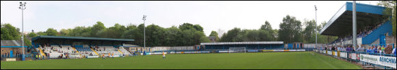 A panoramic photo of Stalybridge Celtic's Bower Fold stadium