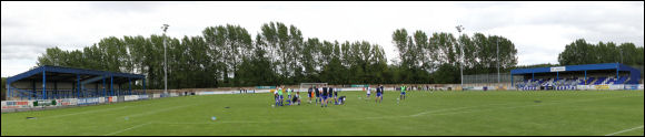 A panoramic photo of Rivacre Park, the home of Vauxhall Motors FC