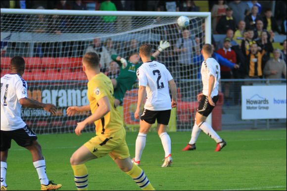 Kieran watches his shot arrow into the top corner at Weston