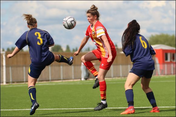 Becky in pre-season friendly action against Welland Rovers