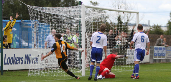 Steve Davies scores City's second goal at Vauxhall Motors and the fans begin to celebrate!