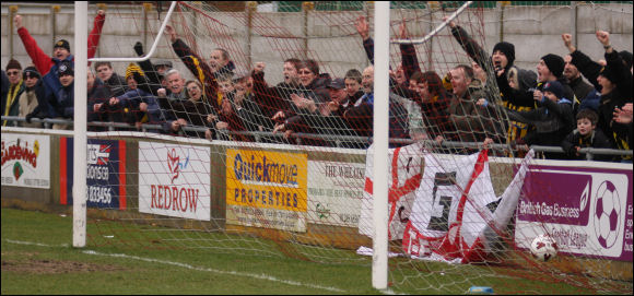 City's fans celebrate Jack Pitcher's equaliser against Merthyr Tydfil