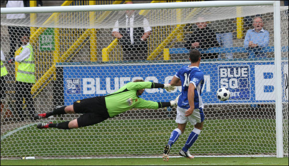 Mike Green dives full length but can't stop Lee Gregory scoring for Halifax