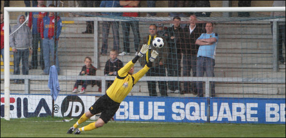 Mike Green saves at full stretch at Hinckley this afternoon