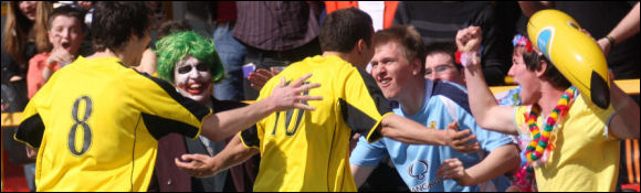 Jack Pitcher celebrates his goal with the fans