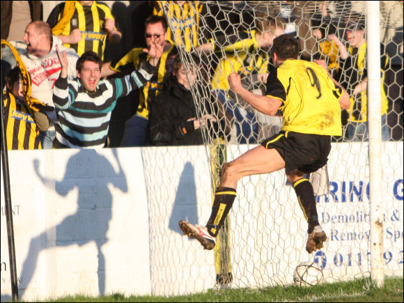 Jack Pitcher jumps for joy as he celebrated the opener against Mangotsfield