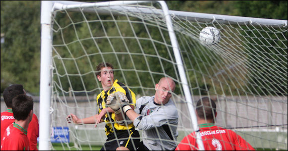 Matt Sysum scores his first ever goal for the Tigers at Chalfont St Peter