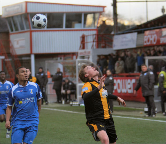 Will Morford has his eyes on the ball against Bishops Stortford