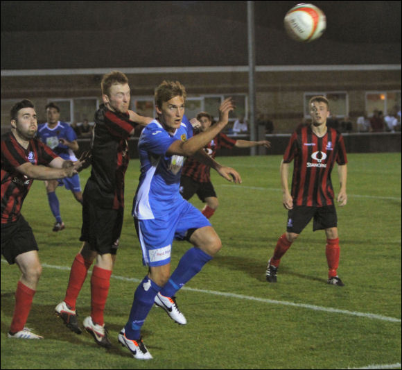 Will Morford gets ahead of the defender to score City's fourth goal at Cirencester