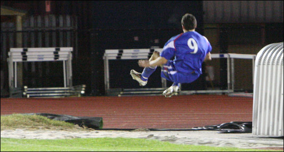 Jack Pitcher celebrates in the most appropriate way after scoring City's fifth in the 5-2 win at Corby