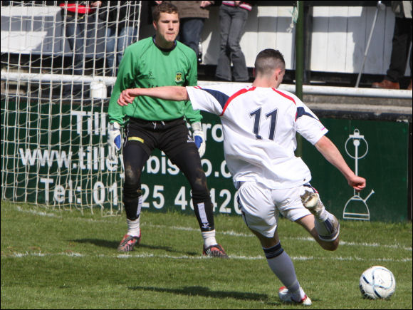 Lee Smith smashes home his and City's second goal against Team Bath