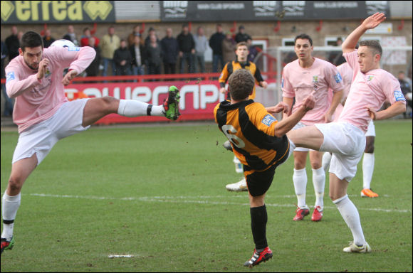 Tom Webb is in the pink as he scores against Solihull Moors