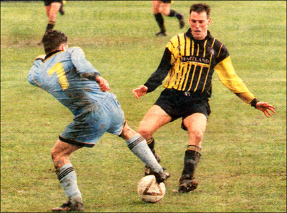 Hat-trick Hero Andy Mainwaring in action against Burton Albion